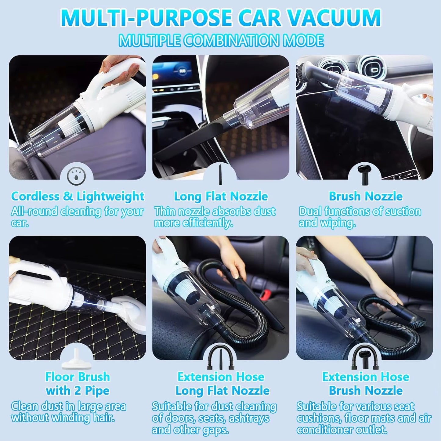 Aspirator de mana pentru Masina si Uz casnic, Fara fir, Reincarcabil, 11.1V, 0.7l, Putere 12.000 PA, Autonomie 35 minute, cu filtru HEPA, ALB