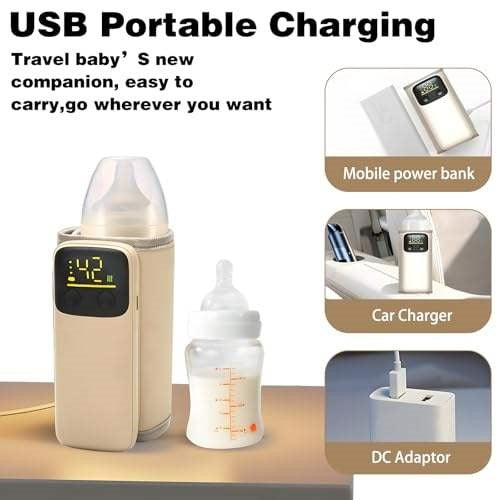 Incalzitor Biberoane Portabil SINZO® Incarcare USB, Baterie 8000mAh, Control Termic 6 Trepte, Afisaj Digital, Temperatura Constanta 24H