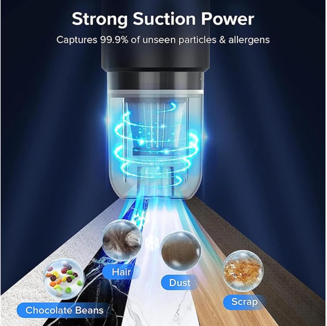Aspirator de mana pentru Masina si Uz casnic, Fara fir, 11.1V, 0.7l, Putere 8.000 PA, Autonomie 35 minute, cu filtru HEPA