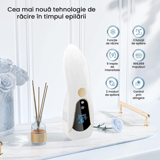 Epilator IPL SINZO®, 9 Trepte de intensitate cu Functie de Racire, Epilare definitiva fara durere, 999.999 impulsuri, Tehnologie IPL