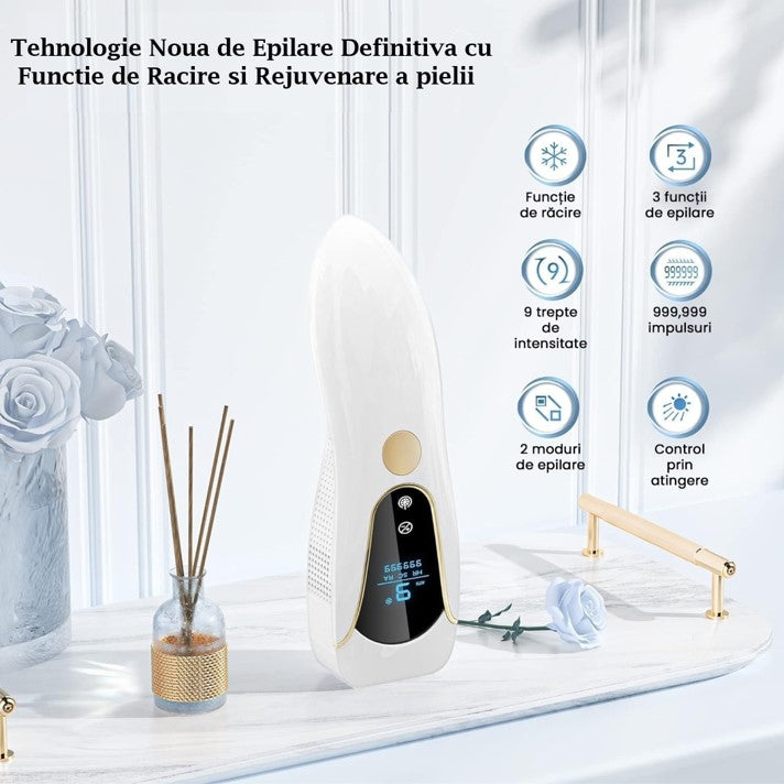Epilator IPL SINZO®, 9 Trepte de intensitate cu Functie de Racire, Epilare definitiva fara durere, 999.999 impulsuri, Tehnologie IPL