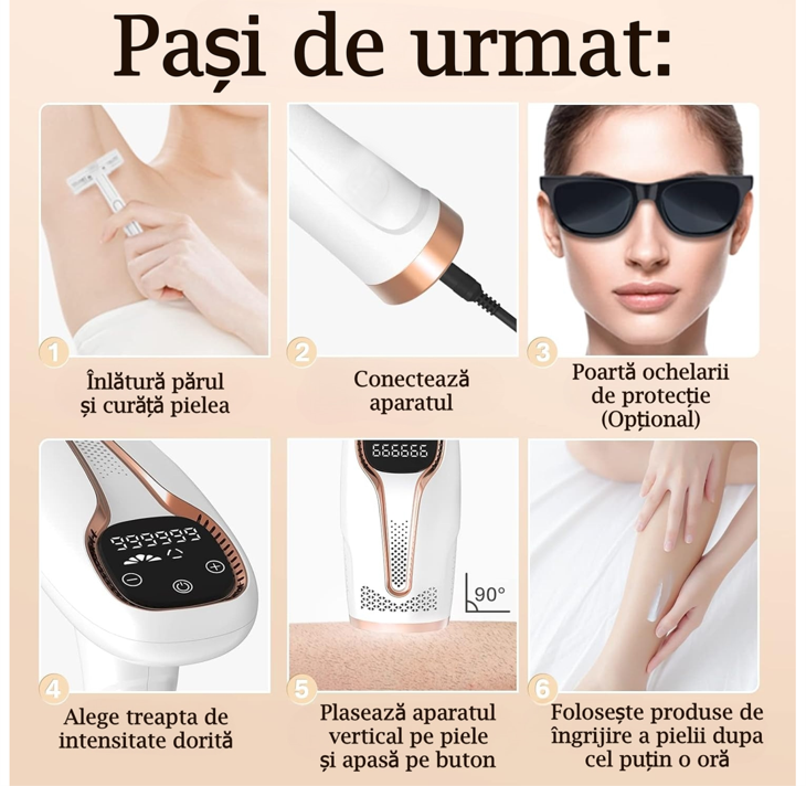 Epilator IPL, epilare definitiva fara durere, 999.999 impulsuri, 5 trepte de intensitate