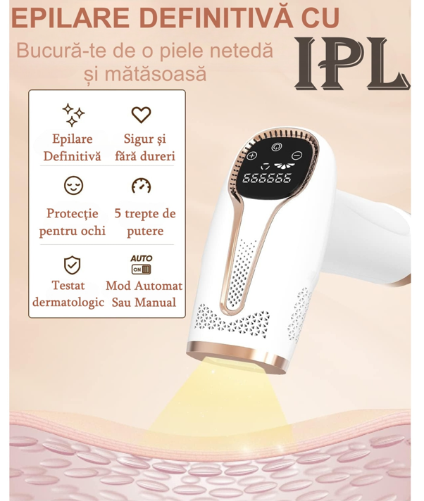 Epilator IPL, epilare definitiva fara durere, 999.999 impulsuri, 5 trepte de intensitate