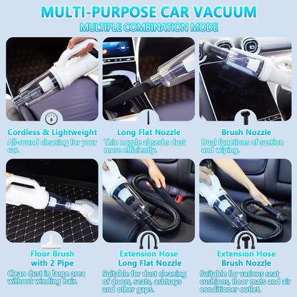 Aspirator de mana pentru Masina si Uz casnic, Fara fir, Reincarcabil, 11.1V, 0.7l, Putere 12.000 PA, Autonomie 35 minute, cu filtru HEPA, ALB