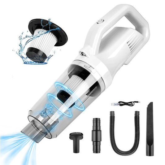 Aspirator de mana pentru Masina si Uz casnic, Fara fir, Reincarcabil, 11.1V, 0.7l, Putere 12.000 PA, Autonomie 35 minute, cu filtru HEPA, ALB