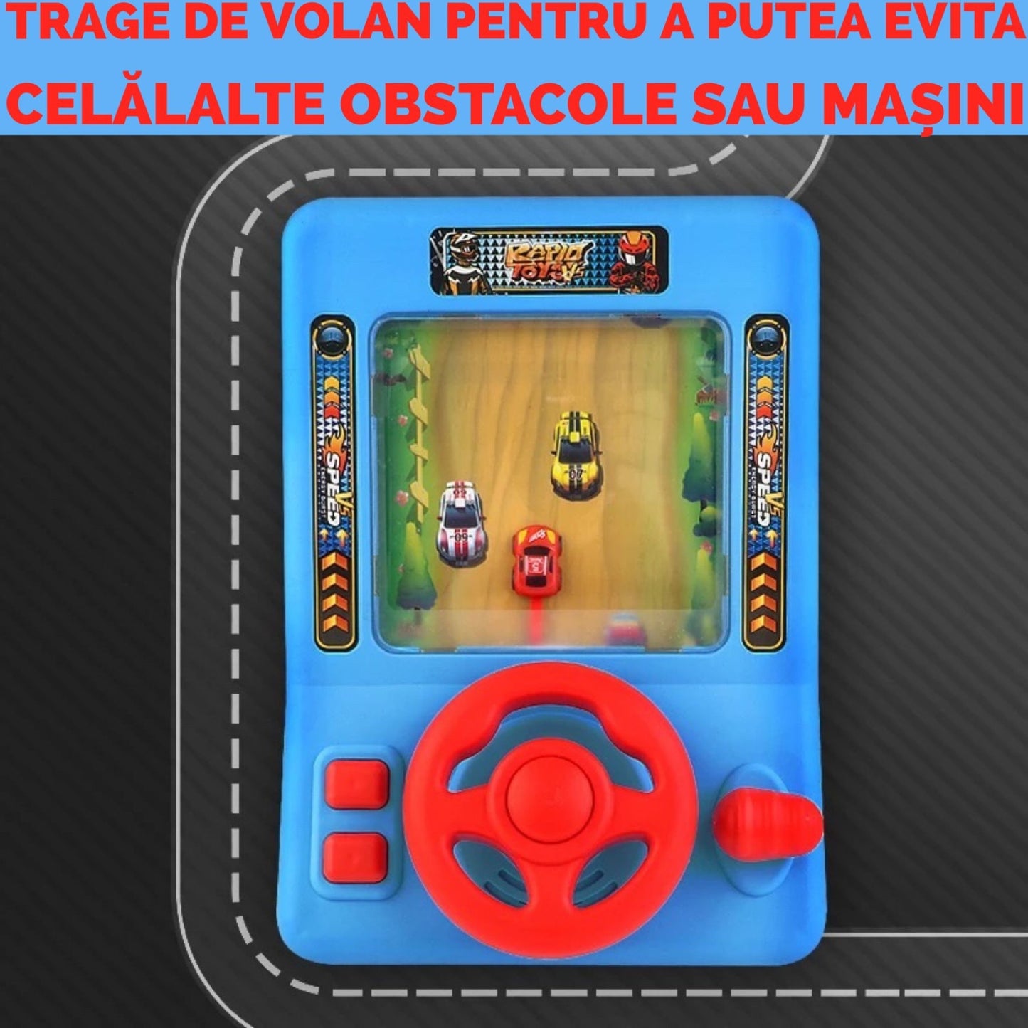 Simulator curse de masini pentru copii, cu volan si multiple functii interactive