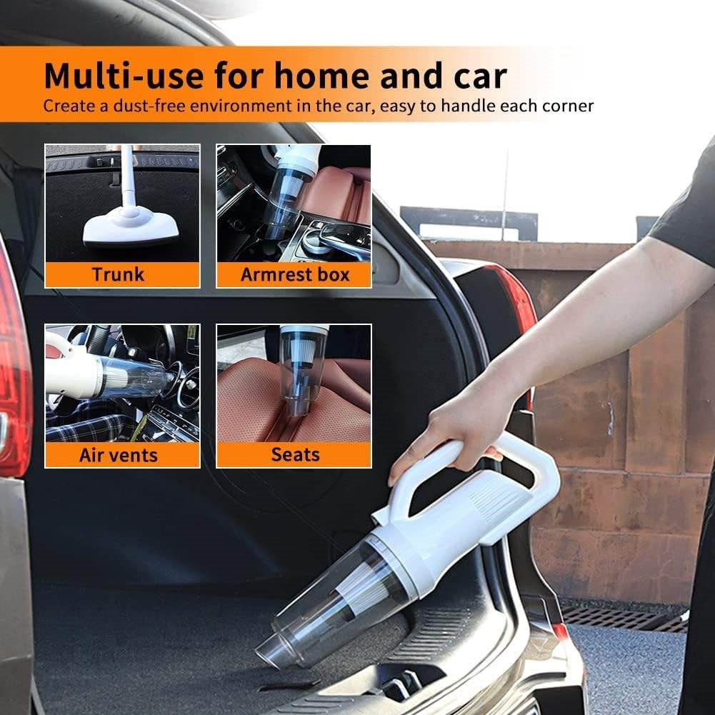 Aspirator de mana pentru Masina si Uz casnic, Fara fir, Reincarcabil, 11.1V, 0.7l, Putere 12.000 PA, Autonomie 35 minute, cu filtru HEPA, ALB