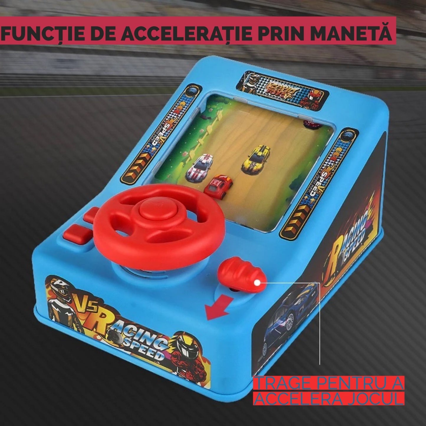 Simulator curse de masini pentru copii, cu volan si multiple functii interactive