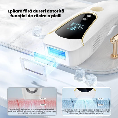 Epilator IPL SINZO®, 9 Trepte de intensitate cu Functie de Racire, Epilare definitiva fara durere, 999.999 impulsuri, Tehnologie IPL