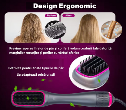 Perie de par electrica 3 in 1 pentru volum, coafare, uscare si indreptare rapida, Ceramica, Tehnologie cu ioni negativi